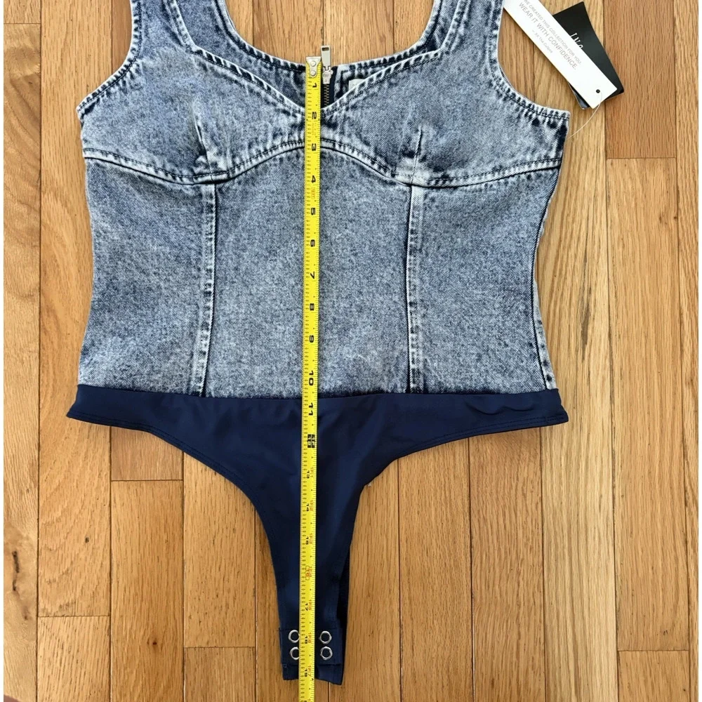 New CULPOS x INC Denim Sleeveless Bodysuit Acid Wash Y2K Festival Retro 90s Sz 4 - Picture 11 of 13